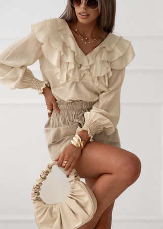 Beżowa bluzka damska z ozdobną falbaną CRYSTAL