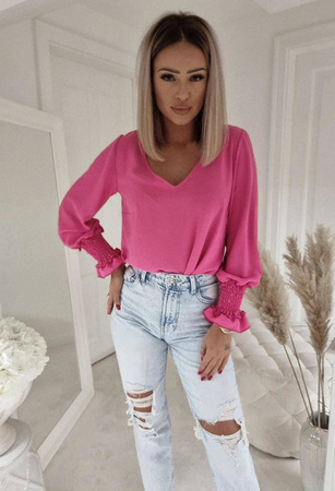 Różowa bluzka damska ze ściągaczami przy rękawach PINK ME