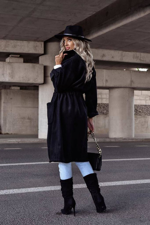 Czarny wełniany płaszcz damski XANA CLASSY