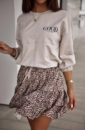 Beżowa bluza damska z regulowanym ściągaczem GOOD VIBES