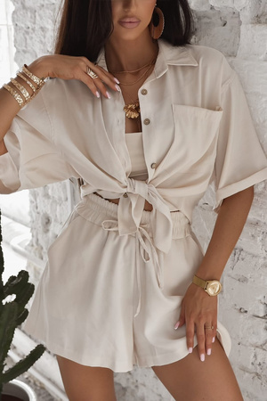 Beżowy komplet damski  koszula i spodenki XANA FASHION