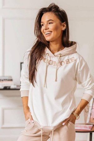 Jasny, biały, beżowy, komplet dresowy z kapturem - DRES G-SUIT COCOMORE