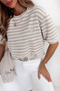 Biała bluzka damska w beżowe paski z krótkim rękawem HEART STRIPES