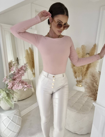 Pudrowo-różowa elastyczna dopasowana bluzka damska LEJDIi