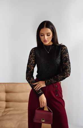 Czarna dopasowana koronkowa bluzka damska ELLE