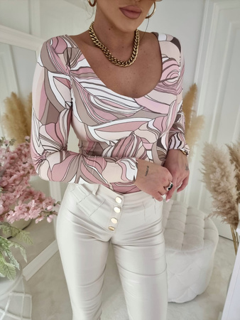 Kolorowa elastyczna dopasowana bluzka damska w pastelowe liście VENEZIA