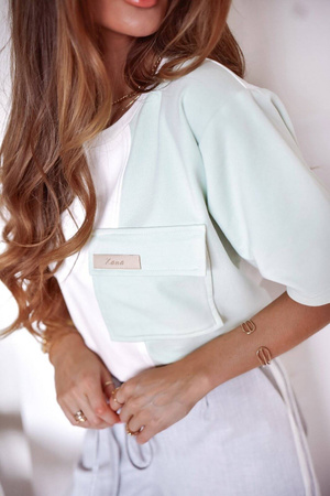 Biało-miętowa bawełniana bluzka damska MELINDA