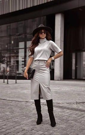 Szara długa spódnica damska z eko skóry ANNA