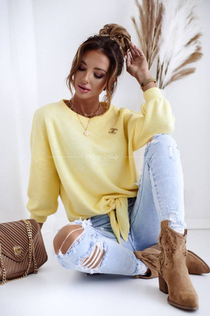 Żółty sweter damski z wiązaniem XANA YELLOW