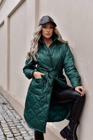 Zielona przedłużana pikowana kurtka damska EMILY