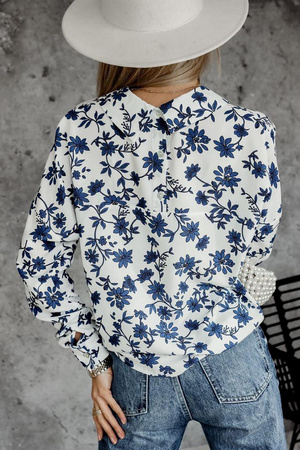 Biała oversizeowa koszula w niebieskie kwiaty SIMPLY CARNATION