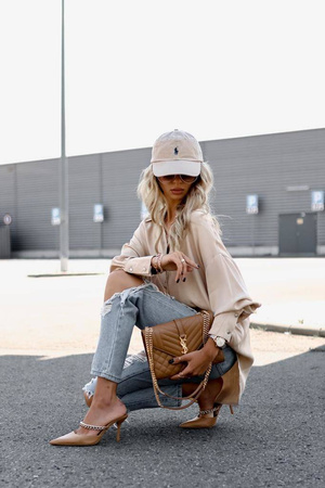 Beżowa satynowa luźna koszula damska SIMPLY CHOCO