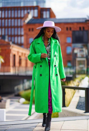 Zielony długi luźny płaszcz damski zapinany na guziki LOLA