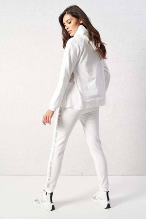 Białe dresowe spodnie damskie z lampasem LALOUS DELICATE