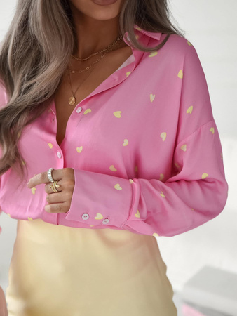 Różowa luźna koszula damska w ozdobne serduszka SIMPLY