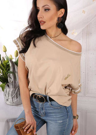 Beżowa bawełniana bluzka damska z krótkim rękawem EMILIA