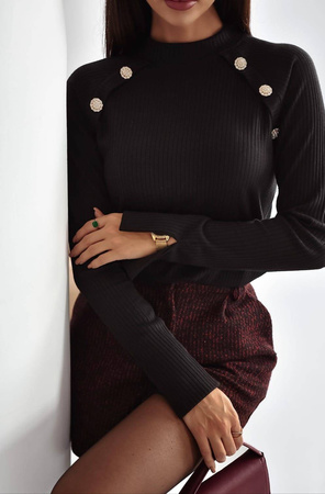 Czarna dopasowana bluzka damska z ozdobnymi guzikami PINKO