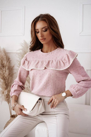 Różowa bluzka z falbaną w delikatne wzory, pink