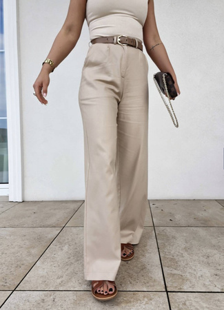 Beżowe eleganckie szerokie spodnie damskie BIANCO