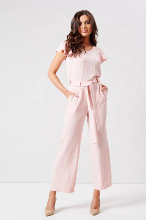Pudroworóżowy kombinezon damski ze spodniami z długimi nogawkami i krótkim rękawem LALOUS TOTAL LOOK