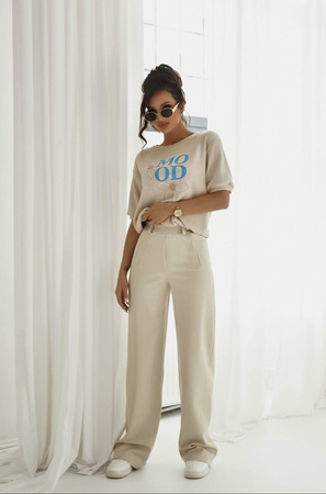 Beżowe szerokie spodnie damskie DARIA