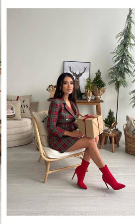 Czerwono-zielona żakietowa sukienka w kratkę damska EDAN ELEGANCE.