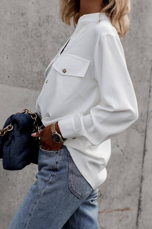 Biała koszulowa bluzka damska zapinana na guziki ELZA