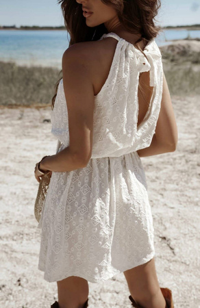 Ecru sukienka damska w delikatny wzór BARI