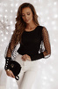 Czarny sweter damski z ażurowymi rękawami  BLACK LACE MEET