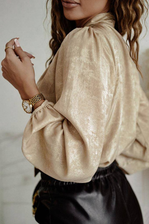 Złota połyskująca koszula damska z wiązaniem przy szyi GOLD ELEGANCE