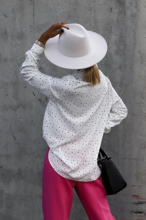 Biała koszula damska w czarne kropki z ozdobną kieszenią PARADISE