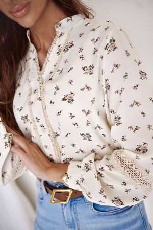 Beżowa koszula damska zdobiona koronka CELINE