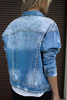 Kurtka, katana, niebieski JEANS OVER SIZE zdobiona dżetami.