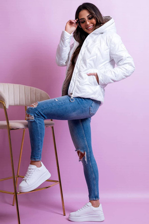 Biała krótka kurtka damska z kapturem MONICA