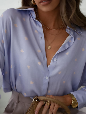 Niebieska luźna koszula damska w ozdobne serduszka SIMPLY