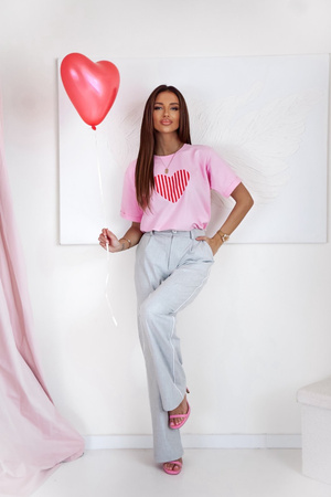 Różowy T-shirt damski z krótkim rękawem HEART