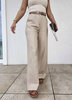 Beżowe eleganckie szerokie spodnie damskie BIANCO