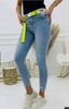 Dżinsowe spodnie damskie rurki z neonowym paskiem SKINNY JEANS