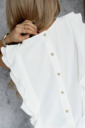 Biała bluzka z falbaną i guzikami na plecach WHITE MARTHA