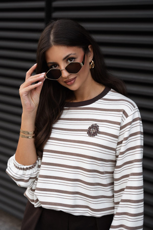 Beżowo brazowa   bluza damska w paski VIKI