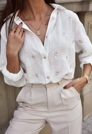 Biała koszula damska w haftowane kwiatuszki MEGAN