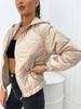 Beżowa pikowana kurtka damska z kapturem i kieszeniami LIVI BEIGE