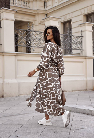 Beżowo-biała długa sukienka damska MAX MARA