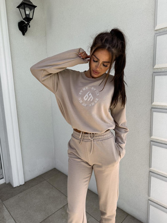 Beżowy bawełniany damski komplet dresowy LOUIS