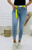 Dżinsowe spodnie damskie rurki z neonowym paskiem SKINNY JEANS