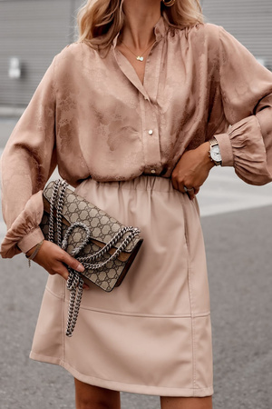 Karmelowa luźna koszula damska ze stójka SIMPLY FLOWERS