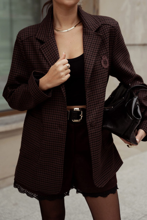 Brązowy  żakiet damski  w pepitke  XANA AUTUMN