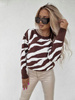 Biało-brązowy sweter damski z motywem zebry z dodatkiem kaszmiru ZEBRA STYLE