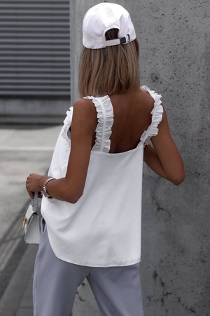 Biały top damski na ramiączkach wykończonych falbanką LENA