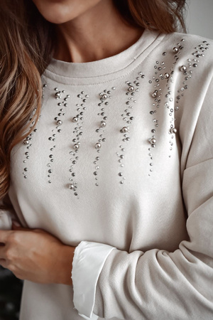 Jasnobeżowa bluza damska zdobiona perełkami XANA CELINE